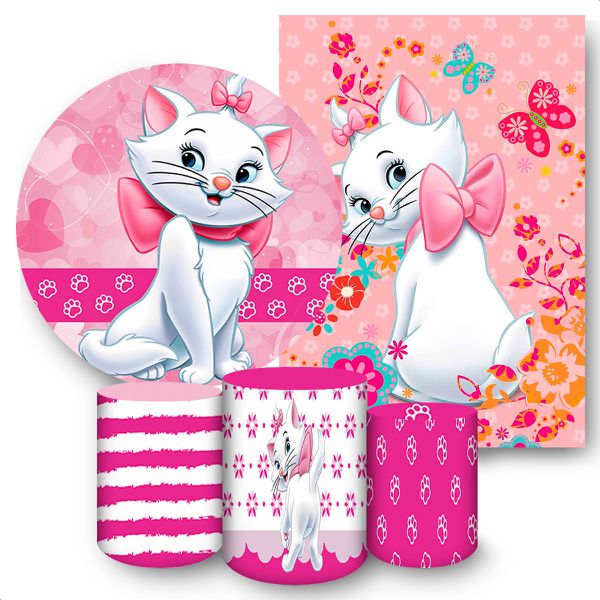 Kit 5 Peças Capa Redonda + Capa Retangular + Trio Capas Cilindros Sublimados Tema Gata Marie 6