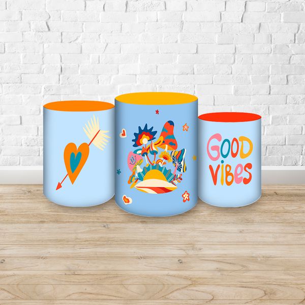 Trio Capas Cilindros Sublimados Tema Good Vibes 2190
