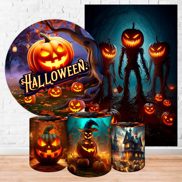 Kit 5 Peças Capa Redonda + Capa Retangular + Trio Capas Cilindros Sublimados Tema Halloween 2245