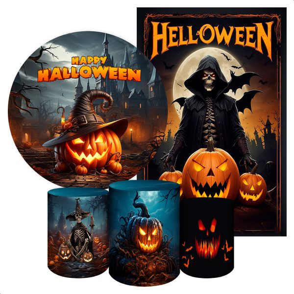 Kit 5 Peças Capa Redonda + Capa Retangular + Trio Capas Cilindros Sublimados Tema Halloween 2246