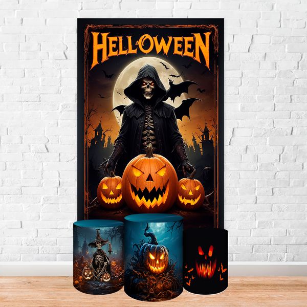 Capa Retangular + Trio Capas Cilindros Sublimados Tema Halloween 2246