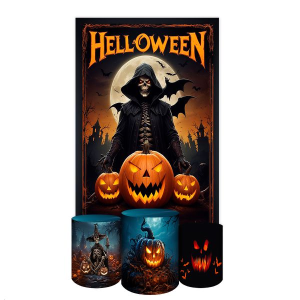 Capa Retangular + Trio Capas Cilindros Sublimados Tema Halloween 2246