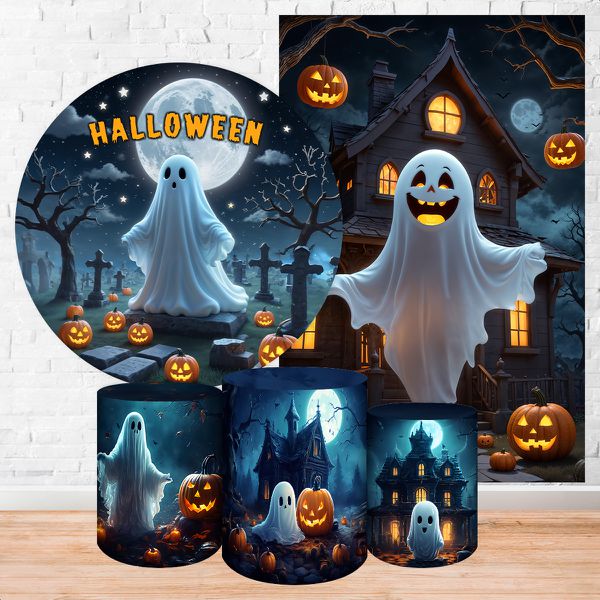 Kit 5 Peças Capa Redonda + Capa Retangular + Trio Capas Cilindros Sublimados Tema Halloween 2247