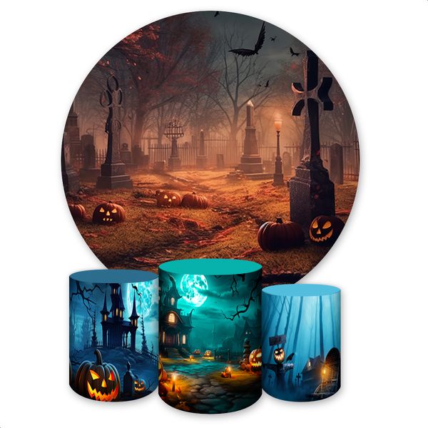 Capa Painel + Trio Capas Cilindros Sublimados Tema Halloween 482