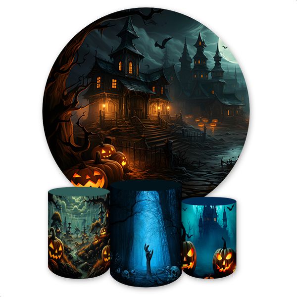 Capa Painel + Trio Capas Cilindros Sublimados Tema Halloween 483