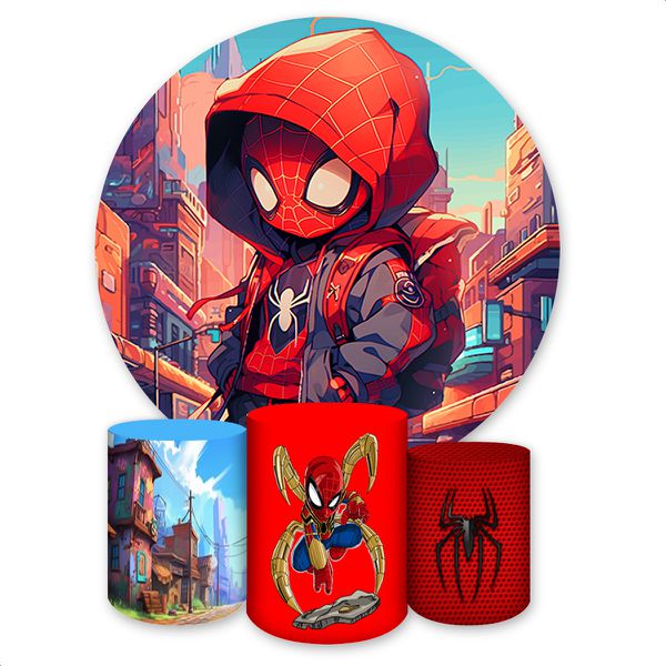 Kit Capa Painel Redondo + Trio Capas Cilindros Sublimados Tema Homem Aranha 244