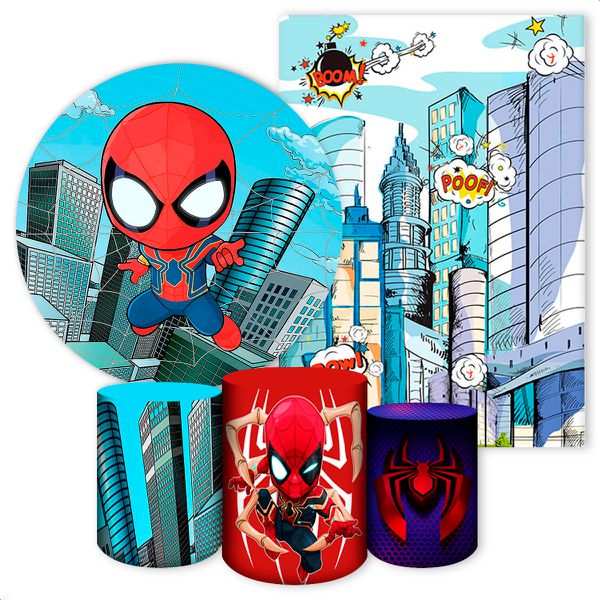 Kit 5 Peças Capa Redonda + Capa Retangular + Trio Capas Cilindros Sublimados Tema Homem Aranha 381