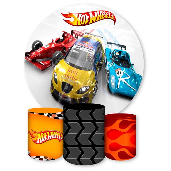 Capa Painel + Trio Capas Cilindros Sublimados Tema Hotwheels 1606