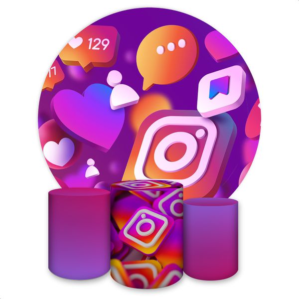 Capa Painel + Trio Capas Cilindros Sublimados Tema Instagram 4523