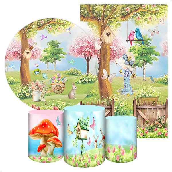 Kit 5 Peças Capa Redonda + Capa Retangular + Trio Capas Cilindros Sublimados Tema Jardim 1695