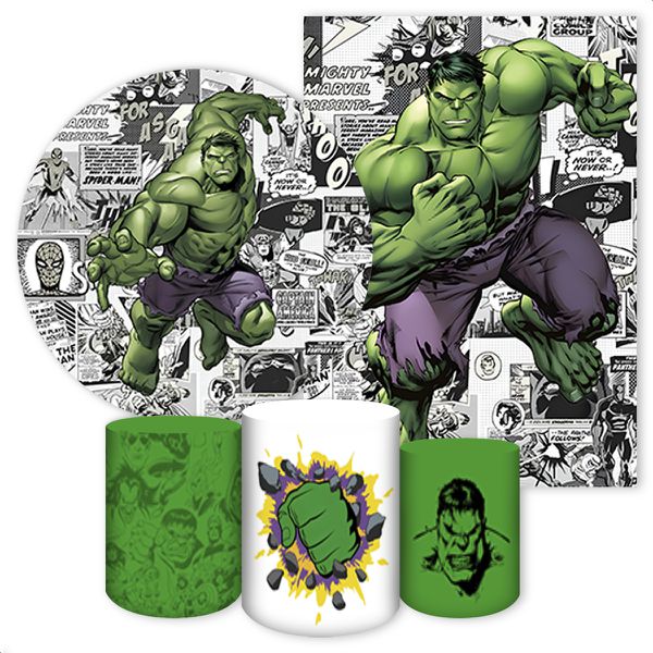 Kit 5 Peças Capa Redonda + Capa Retangular + Trio Capas Cilindros Sublimados Tema Hulk 1997