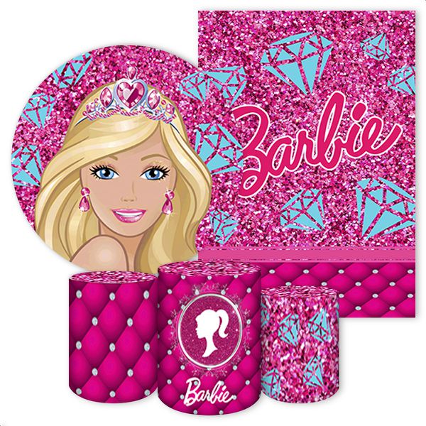 Kit 5 Peças Capa Redonda + Capa Retangular + Trio Capas Cilindros Sublimados Tema Barbie 202