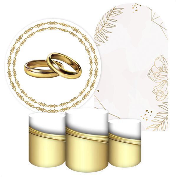 Kit 5 peças Capa Romano Veste Fácil+ Capa Redonda+ Trio Capas Cilindro Sublimados Tema Casamento 4001