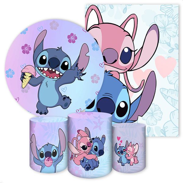Kit 5 Peças Capa Redonda + Capa Retangular + Trio Capas Cilindros Sublimados Tema Lilo e Stitch 4121