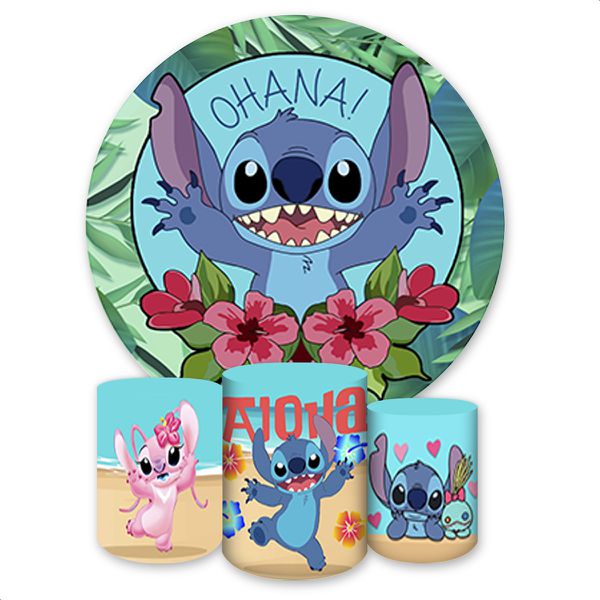Kit Capa Painel Redondo + Trio Capas Cilindros Sublimados Tema Lilo & Stitch 4154