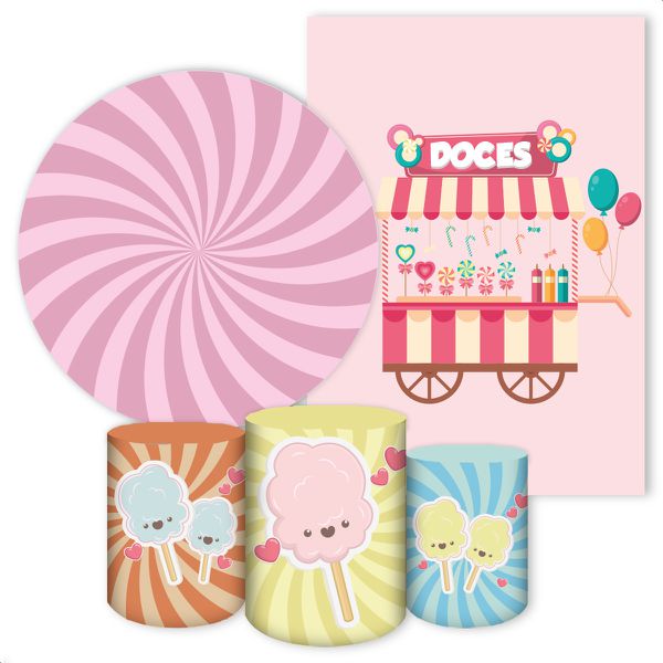 Kit 5 Peças Capa Redonda + Capa Retangular + Trio Capas Cilindros Sublimados Tema Doces 303