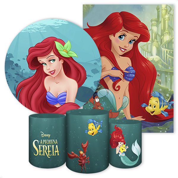Kit 5 Peças Capa Redonda + Capa Retangular + Trio Capas Cilindros Sublimados Tema Ariel 319