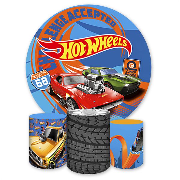 Kit Capa Painel Redondo + Trio Capas Cilindros Sublimados Tema HotWheels 8