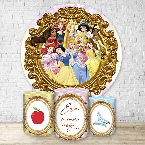 Capa Painel + Trio Capas Cilindros Sublimados Tema Princesas 1279