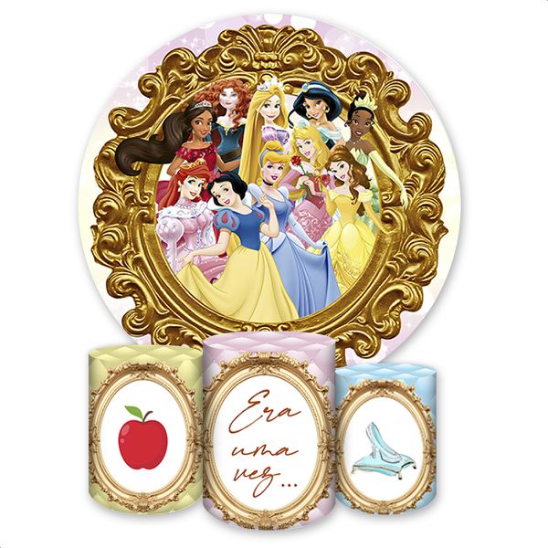 Capa Painel + Trio Capas Cilindros Sublimados Tema Princesas 1279