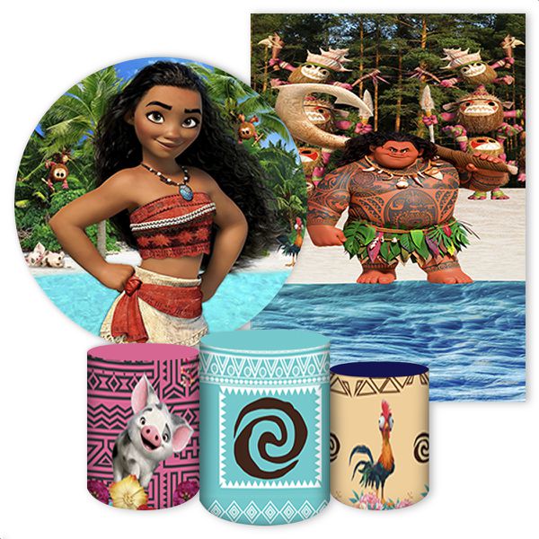 Kit 5 Peças Capa Redonda + Capa Retangular + Trio Capas Cilindros Sublimados Tema Moana 144