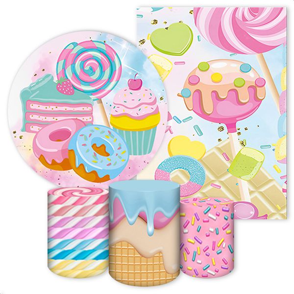 Kit 5 Peças Capa Redonda + Capa Retangular + Trio Capas Cilindros Sublimados Tema Doces 220