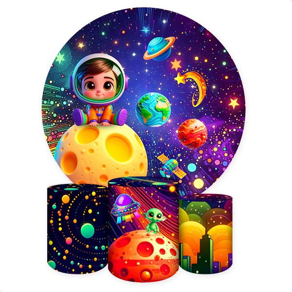 Capa Painel + Trio Capas Cilindros Sublimados Tema Astronauta Baby 2727