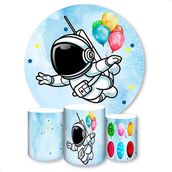 Capa Painel + Trio Capas Cilindros Sublimados Tema Astronauta 344