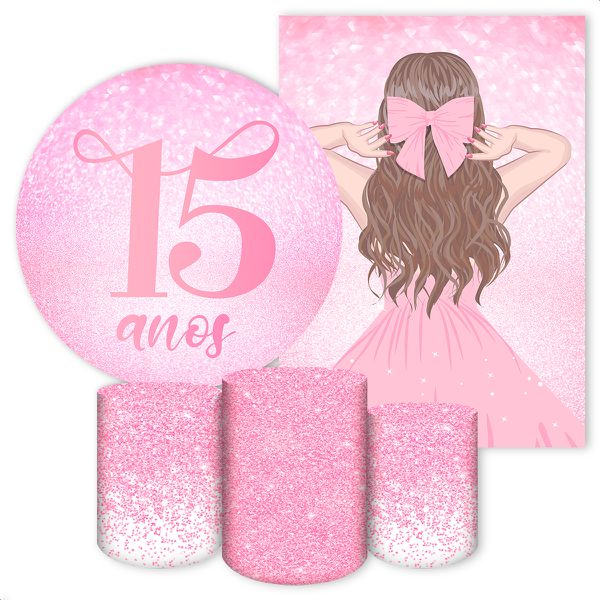 Kit 5 Peças Capa Redonda + Capa Retangular + Trio Capas Cilindros Sublimados Tema 15 Anos 371