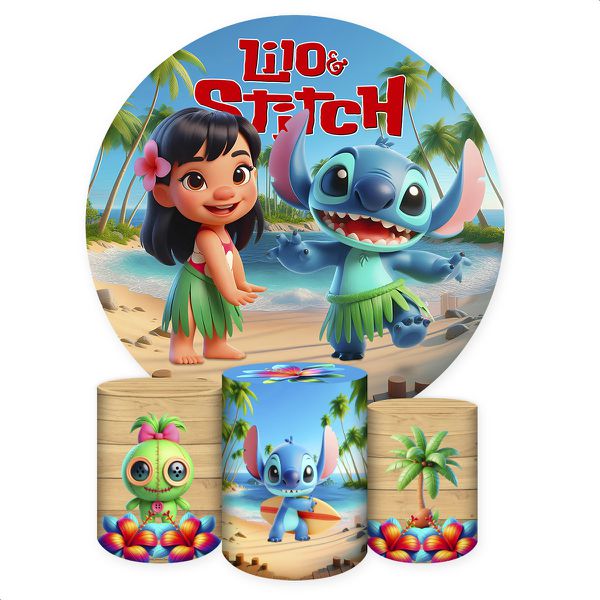 Capa Painel + Trio Capas Cilindros Sublimados Tema Lilo e Stitch 5094