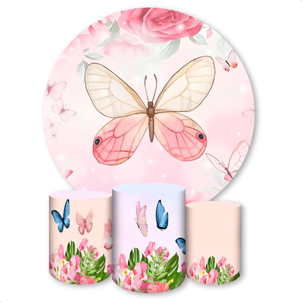 Capa Painel + Trio Capas Cilindros Sublimados Tema Borboleta 1012