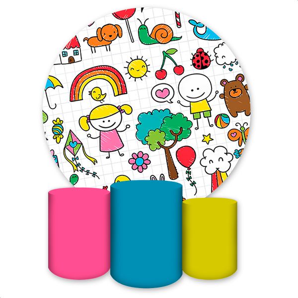 Capa Painel + Trio Capas Cilindros Sublimados Tema Infantil 1219