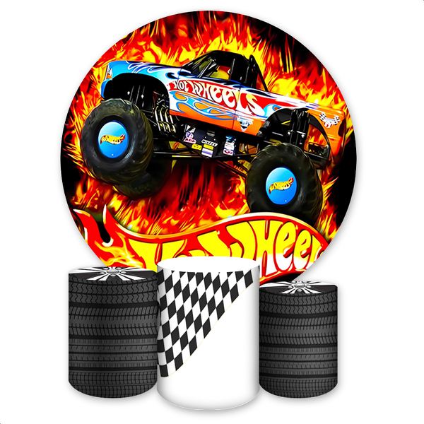 Capa Painel + Trio Capas Cilindros Sublimados Tema Hotwheels 1604 