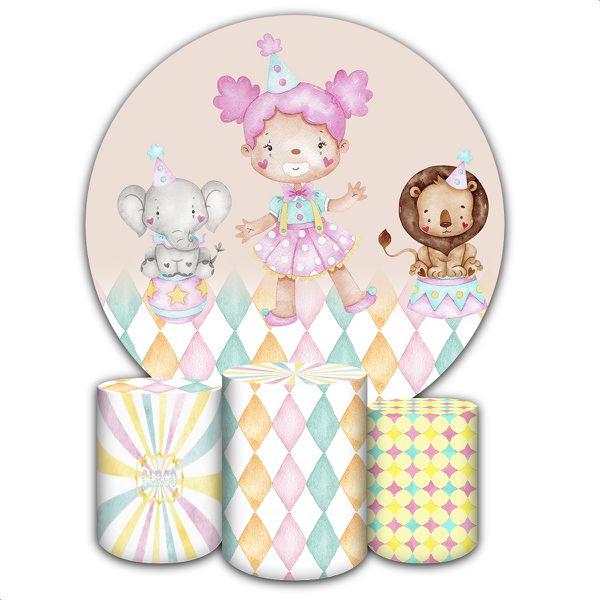 Capa Painel + Trio Capas Cilindros Sublimados Tema Circo 381