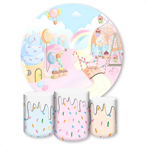 Capa Painel + Trio Capas Cilindros Sublimados Tema Doces 409