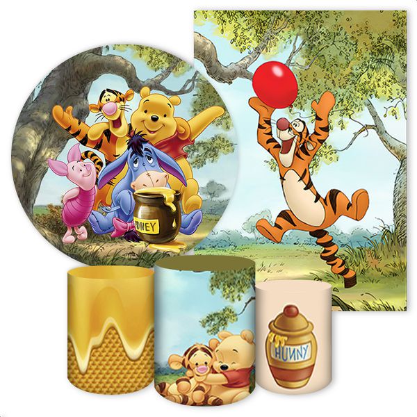 Kit 5 Peças Capa Redonda + Capa Retangular + Trio Capas Cilindros Sublimados Tema Ursinho Pooh 4104