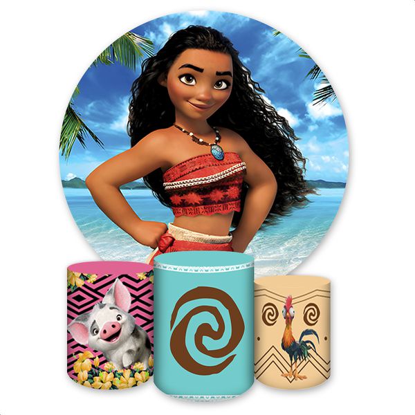 Capa Painel + Trio Capas Cilindros Sublimados Tema Moana 4534