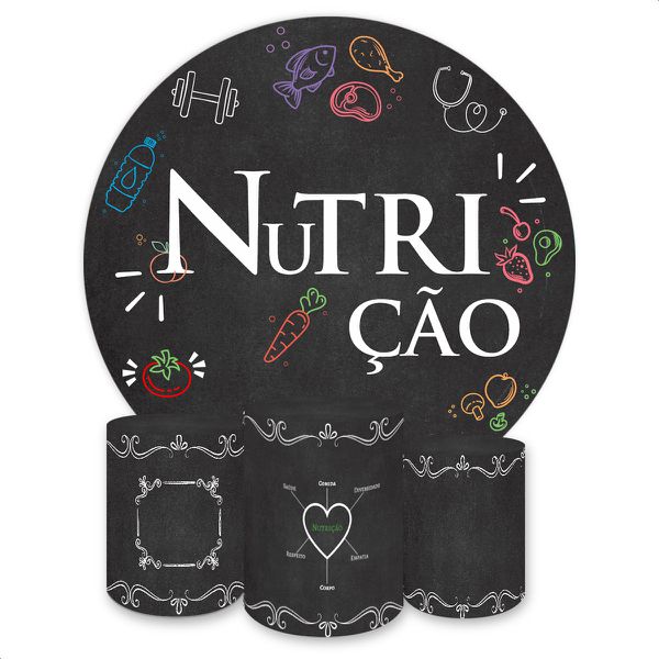 Capa Painel + Trio Capas Cilindros Sublimados Tema Nutrição 545
