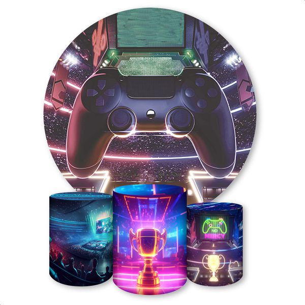 Capa Painel + Trio Capas Cilindros Sublimados Tema Game 607