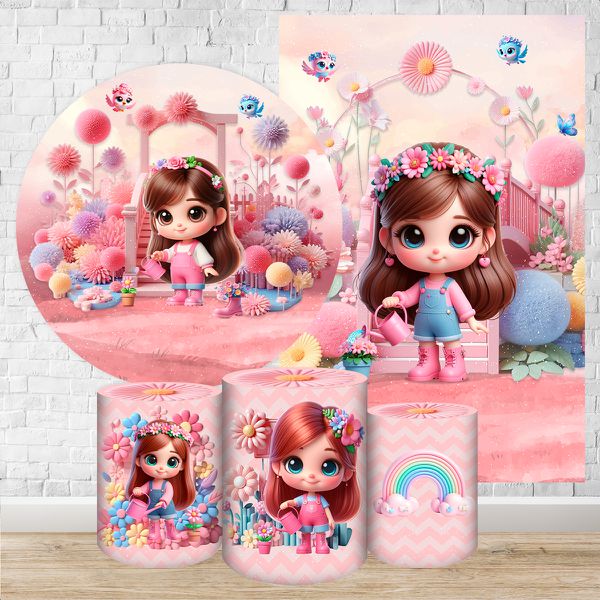 Kit 5 Peças Capa Redonda + Capa Retangular + Trio Capas Cilindros Sublimados Tema Jardim Cute jardim 2216