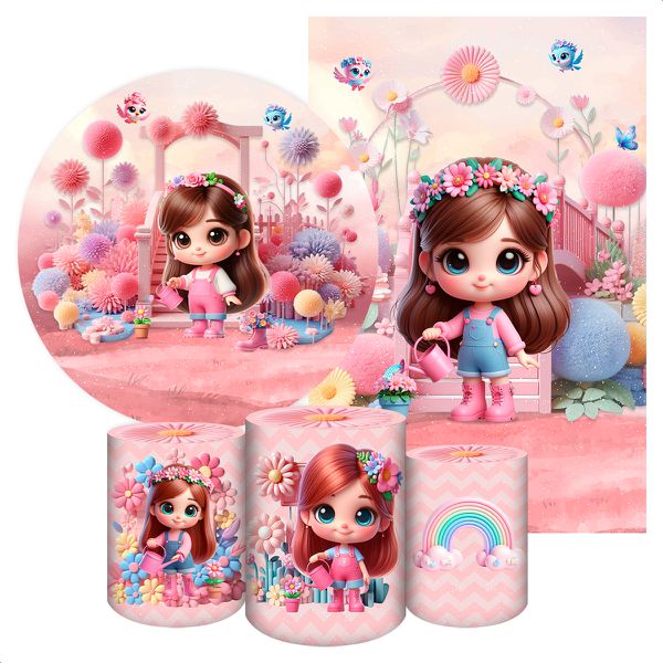 Kit 5 Peças Capa Redonda + Capa Retangular + Trio Capas Cilindros Sublimados Tema Jardim Cute jardim 2216