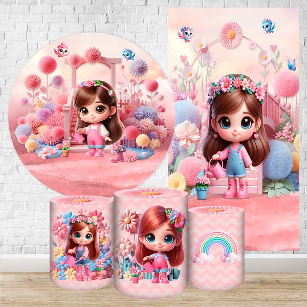 Kit 5 Peças Capa Redonda + Capa Retangular + Trio Capas Cilindros Sublimados Tema Jardim Cute jardim 2216