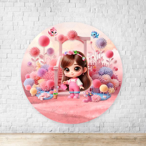 Capa Painel Redondo Sublimados Tema Jardim Cute Rosinha 2216