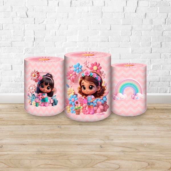 Trio Capas Cilindros Sublimados Jardim Cute Rosinha 2217