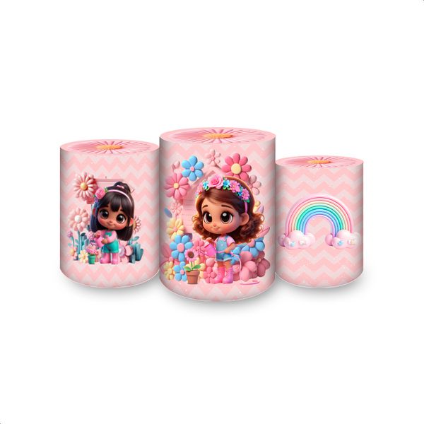 Trio Capas Cilindros Sublimados Jardim Cute Rosinha 2217