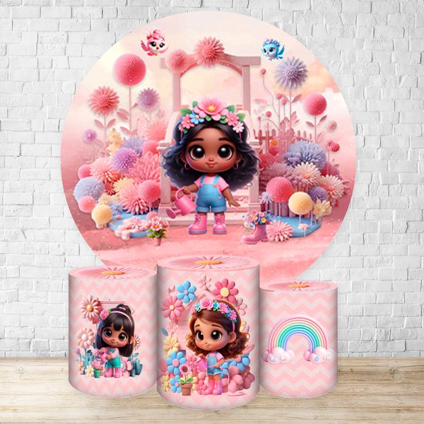 Capa Painel + Trio Capas Cilindros Sublimados Tema Jardim Cute Rosinha 2217