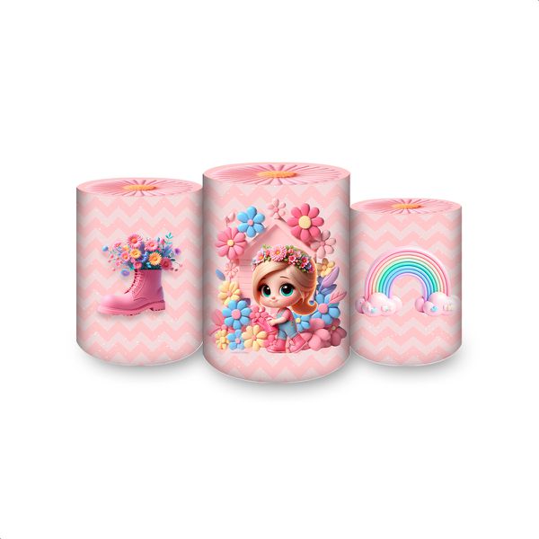 Trio Capas Cilindros Sublimados Jardim Cute Rosinha Loira 2218