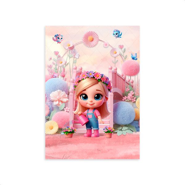 Capa Painel Retangular Sublimado Tema Jardim Cute Rosinha Loira 2218