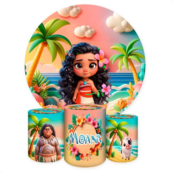 Capa Painel + Trio Capas Cilindros Sublimados Tema Moana 2052 