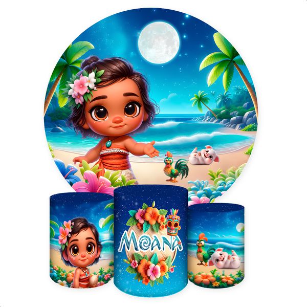 Capa Painel + Trio Capas Cilindros Sublimados Tema Moana 2051